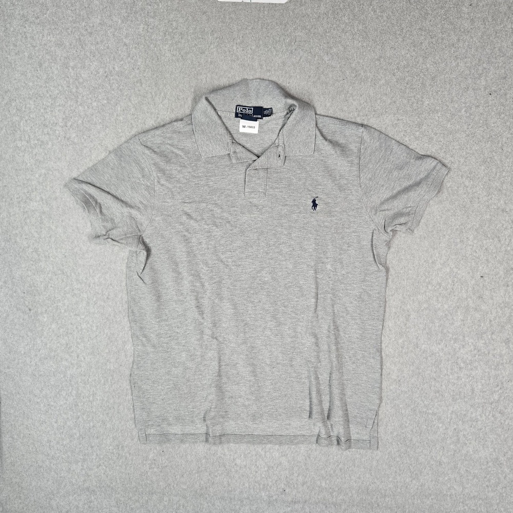 VINTAGE Polo Ralph Lauren Men Polo XL Gray Embroidered Logo Slim Custom Fit